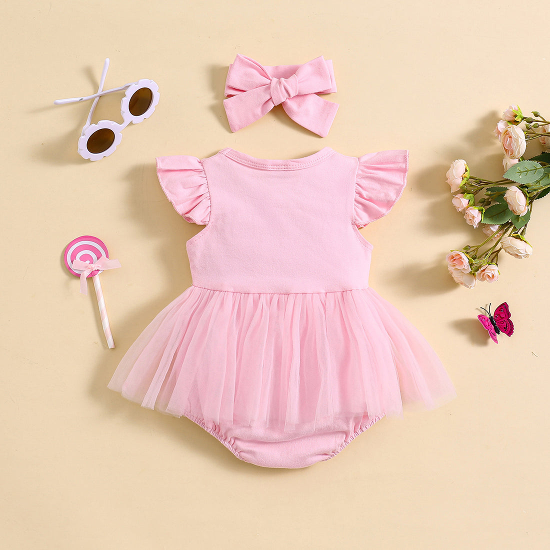 Sweet Flounced Sleeve Fluffy Mesh Dress Two-piece Set - cas7m