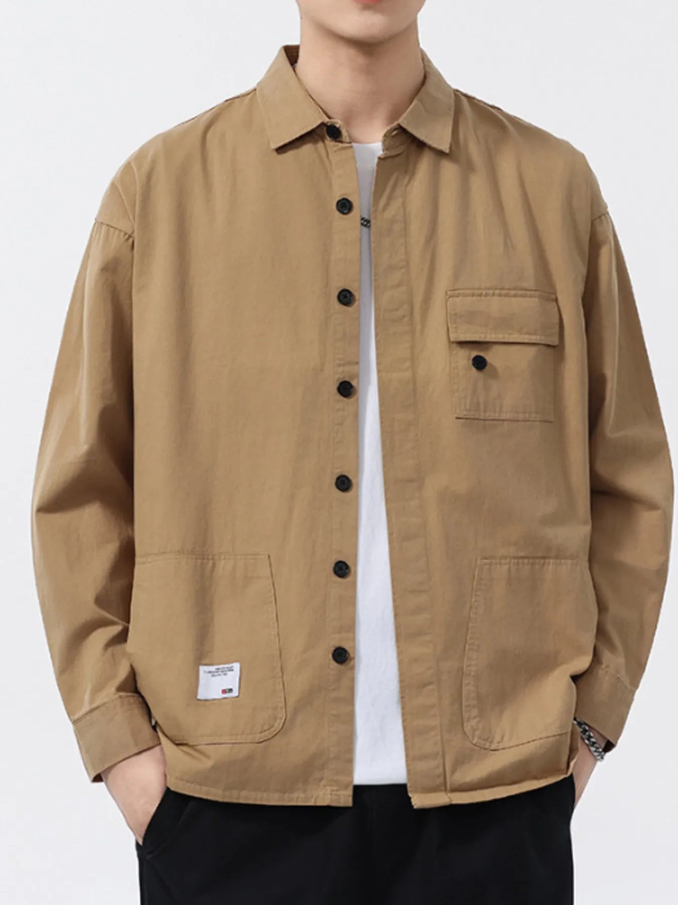 Men's Plus Size Button-Up Long Sleeve Shirt - cas7m