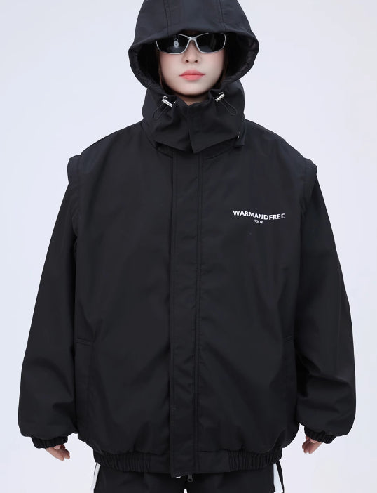 Detachable Sleeve Hooded Jacket Coat - cas7m