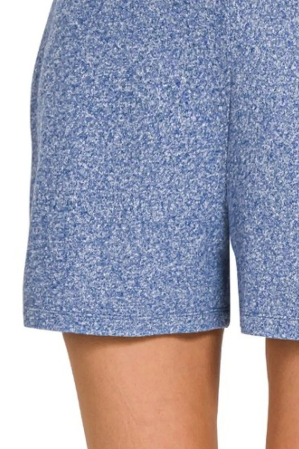 Zenana Soft Melange Hacci Elastic Waisted Shorts - cas7m