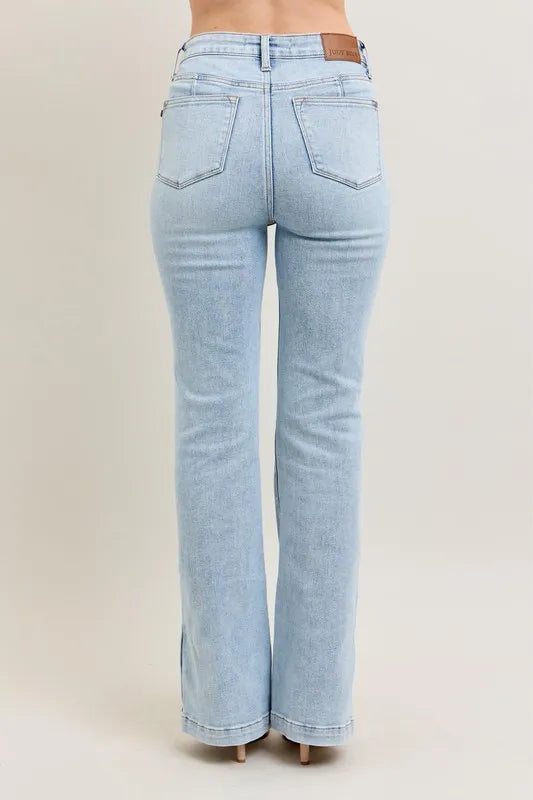Judy Blue Full Size Tummy Control Vintage Wash Side Slit Slim Boot Jeans Plus Size - cas7m