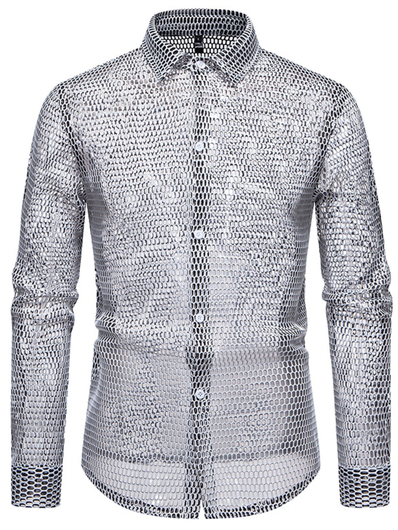Men's See-Through Mesh Long Sleeve Shirt - cas7m