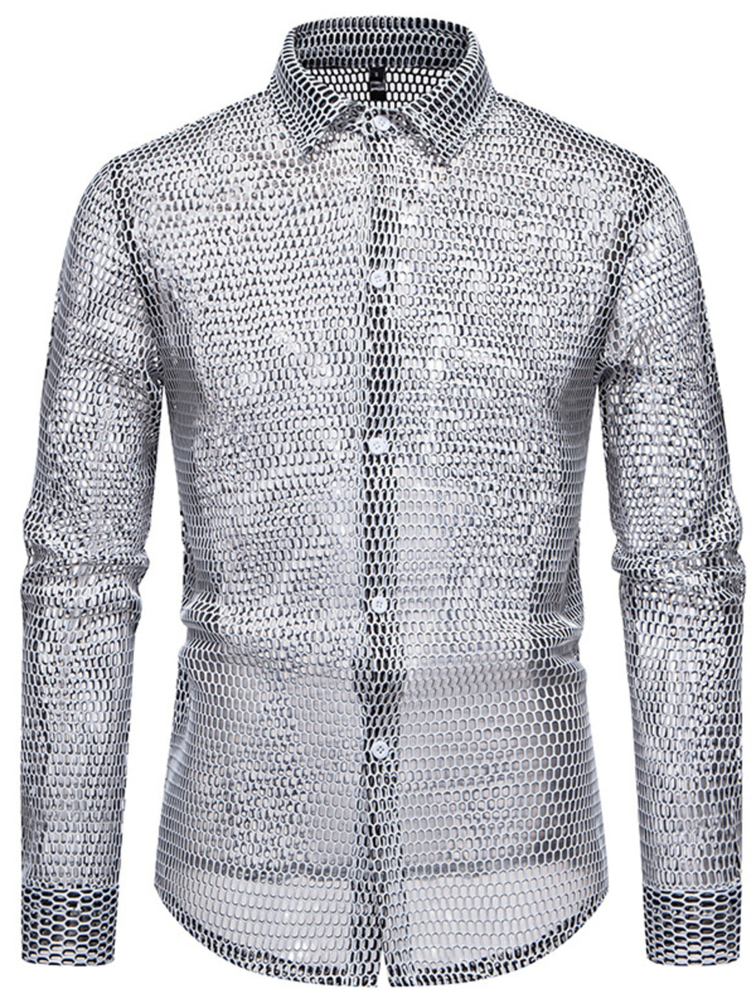 Men's See-Through Mesh Long Sleeve Shirt - cas7m
