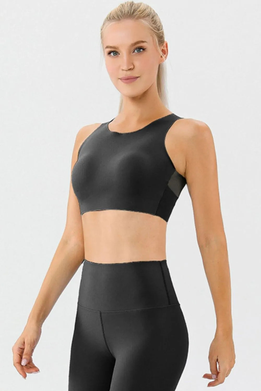 Round Neck Wide Strap Active Bra - cas7m