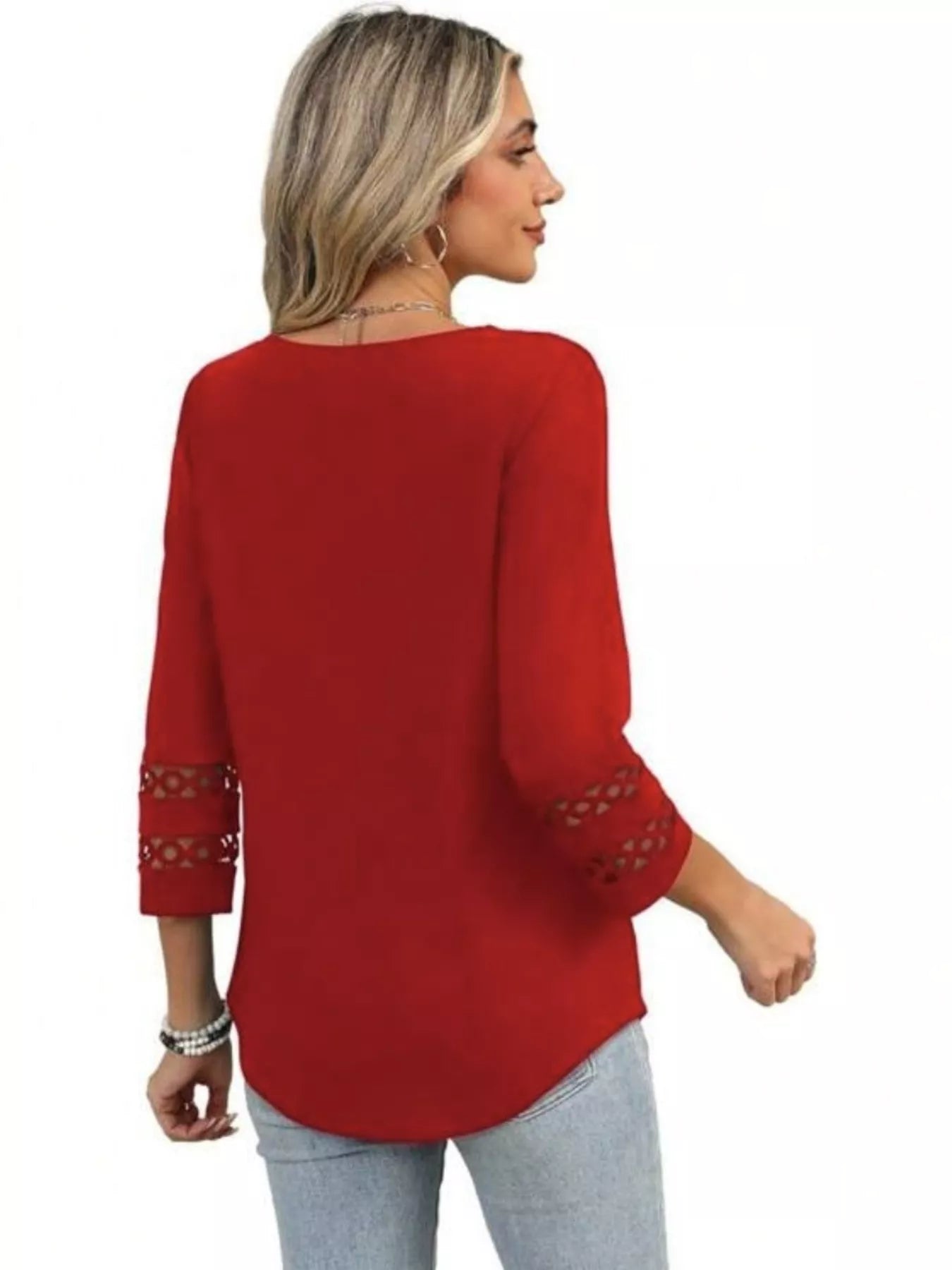 Full Size V-Neck 3/4 Sleeve T-Shirt Plus Size - cas7m