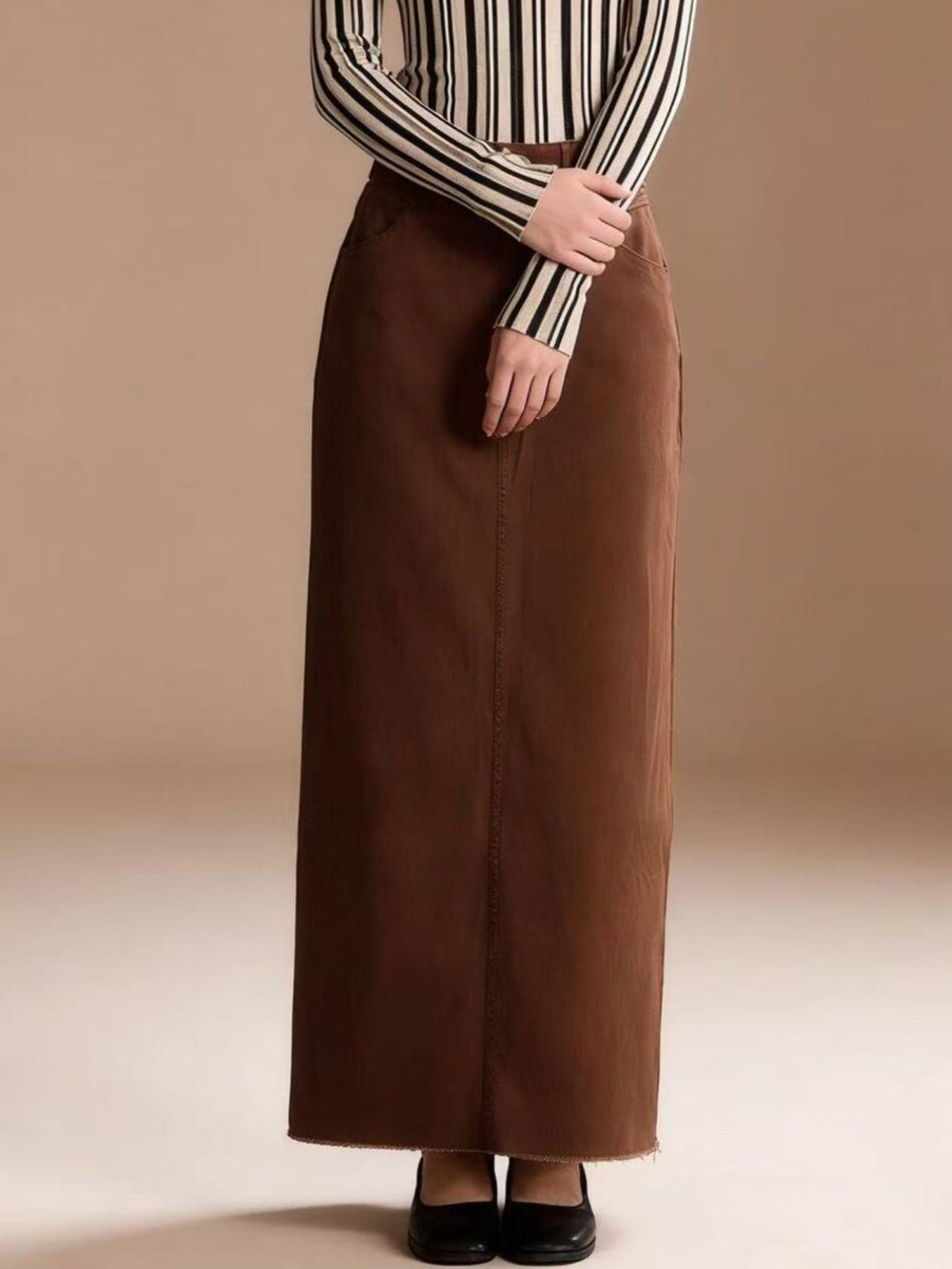 Raw Hem Maxi Denim Skirt - cas7m