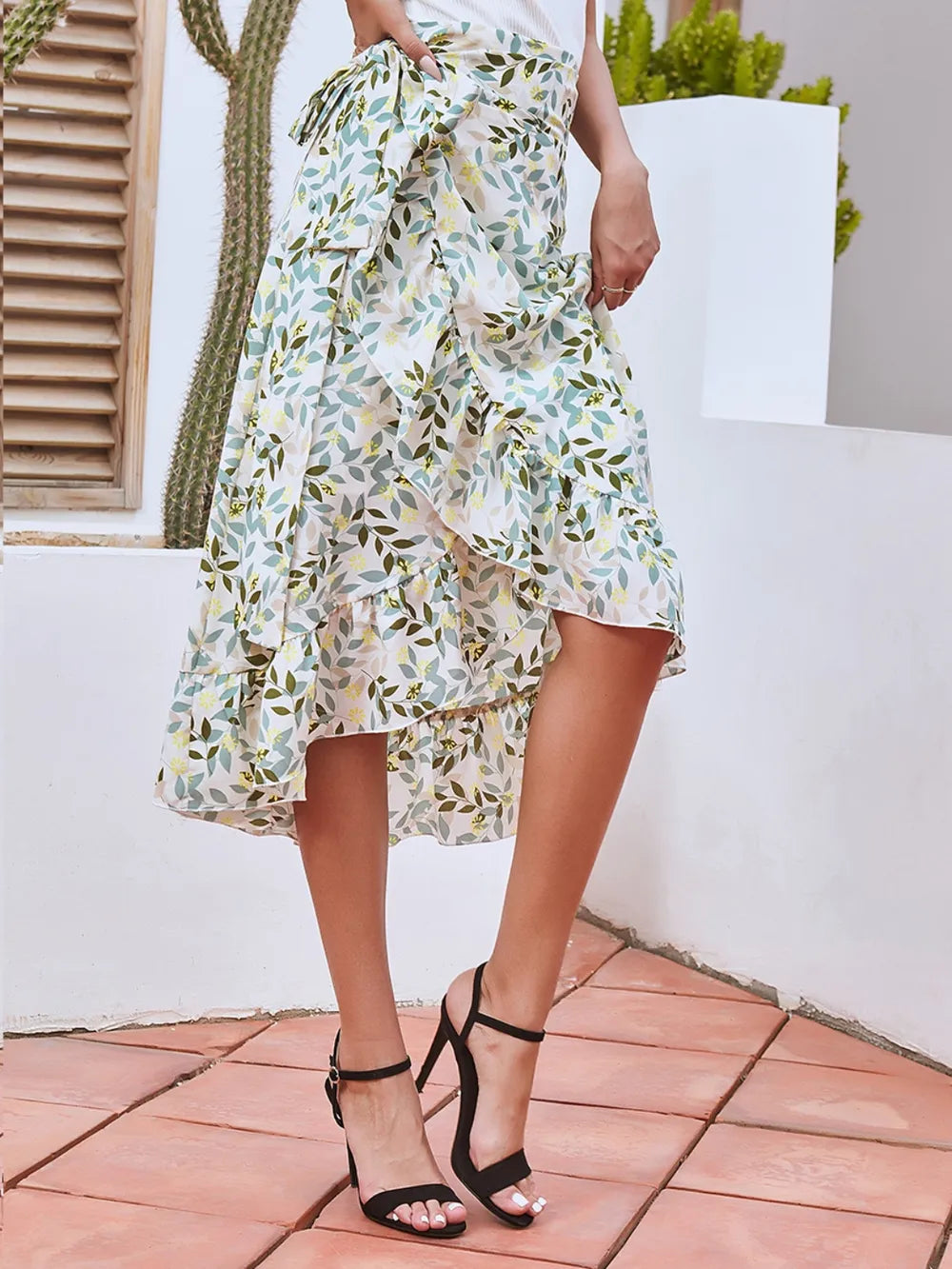 Printed Ruffled Midi Skirt - cas7m