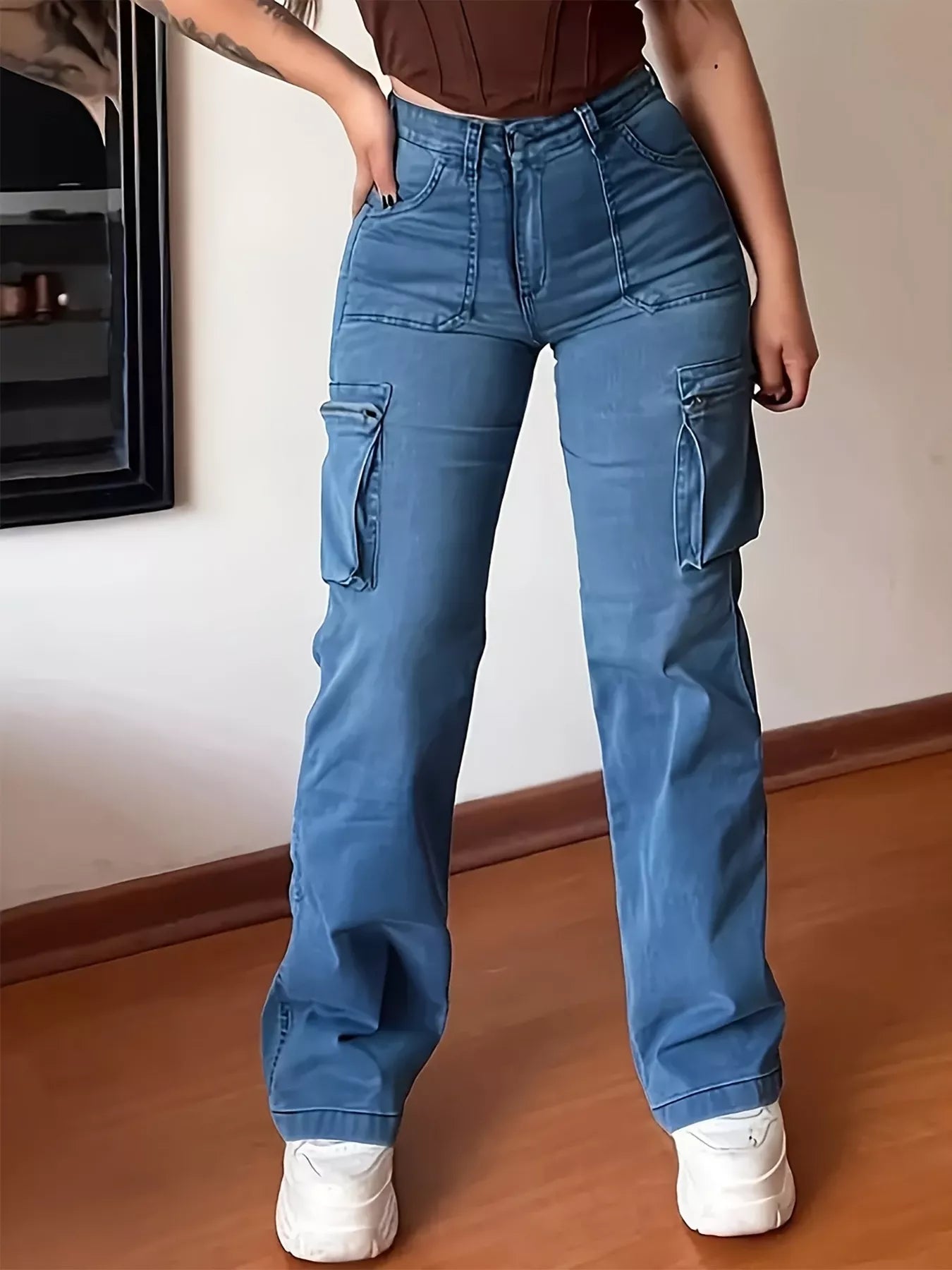 Plus Size High-Waisted Cargo Jeans - cas7m