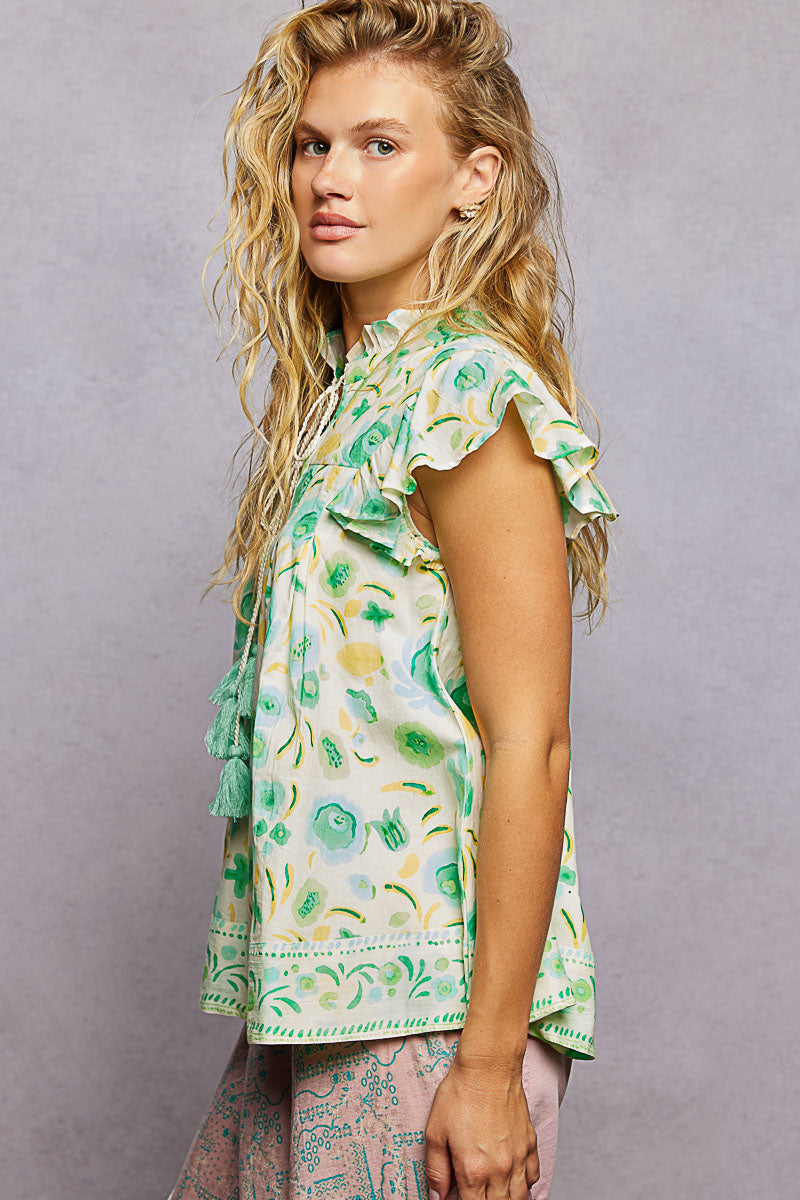 POL Tassel Tied Floral Flutter Sleeve Blouse - cas7m