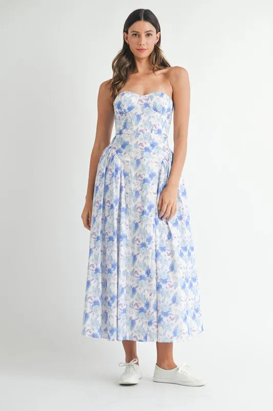 MABLE Sweetheart Neckline Floral Printed Midi Dress - cas7m