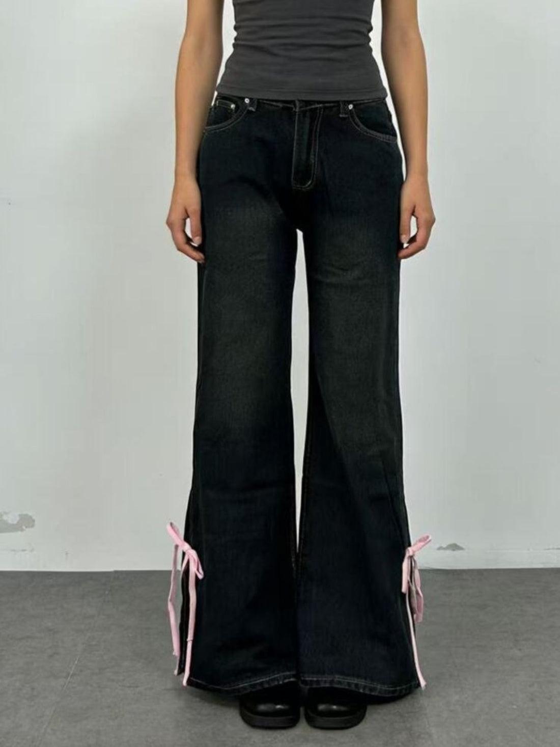 Ribbon Detail Flare Jeans - cas7m