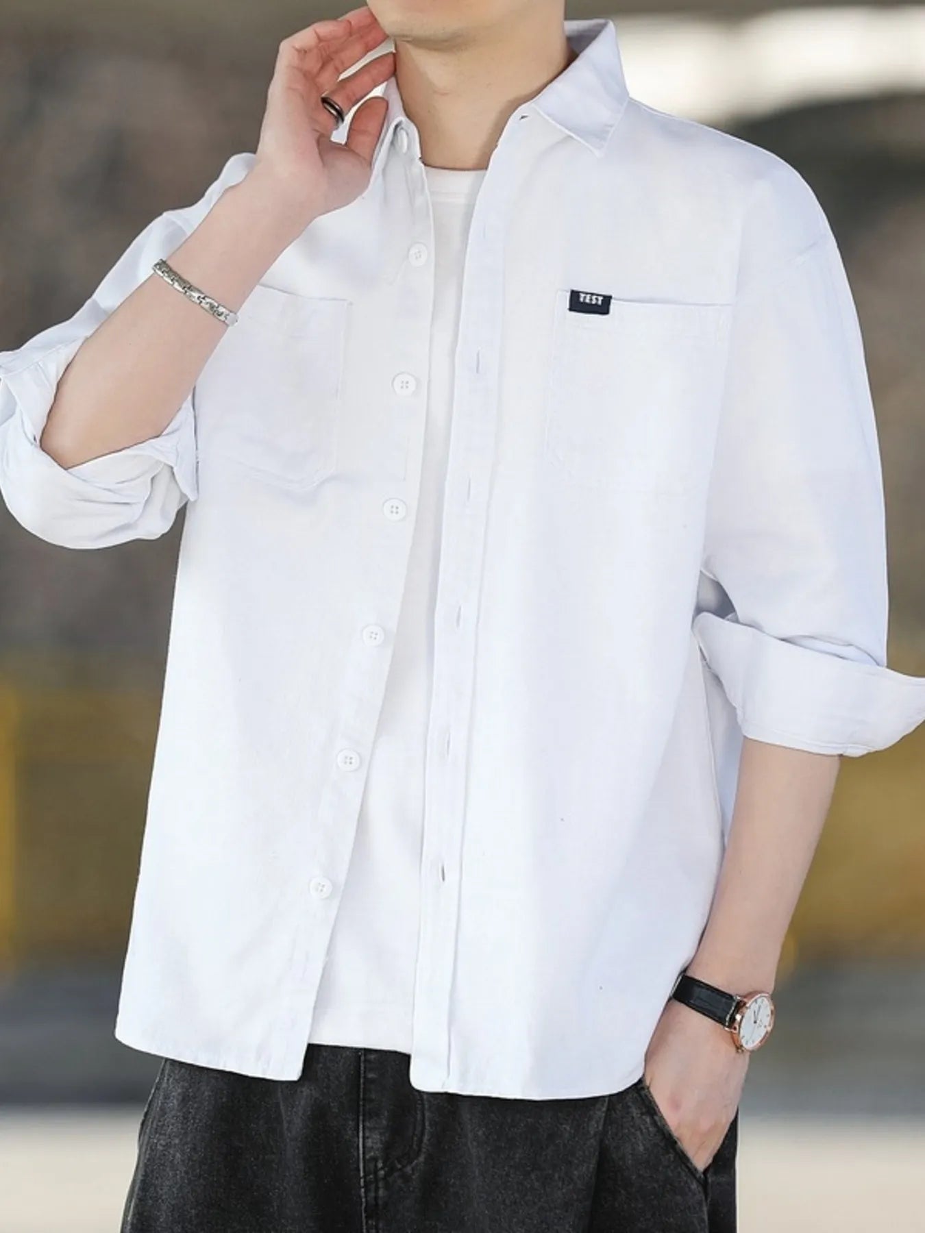 Men's Plus Size Button Up Long Sleeve Shirt - cas7m