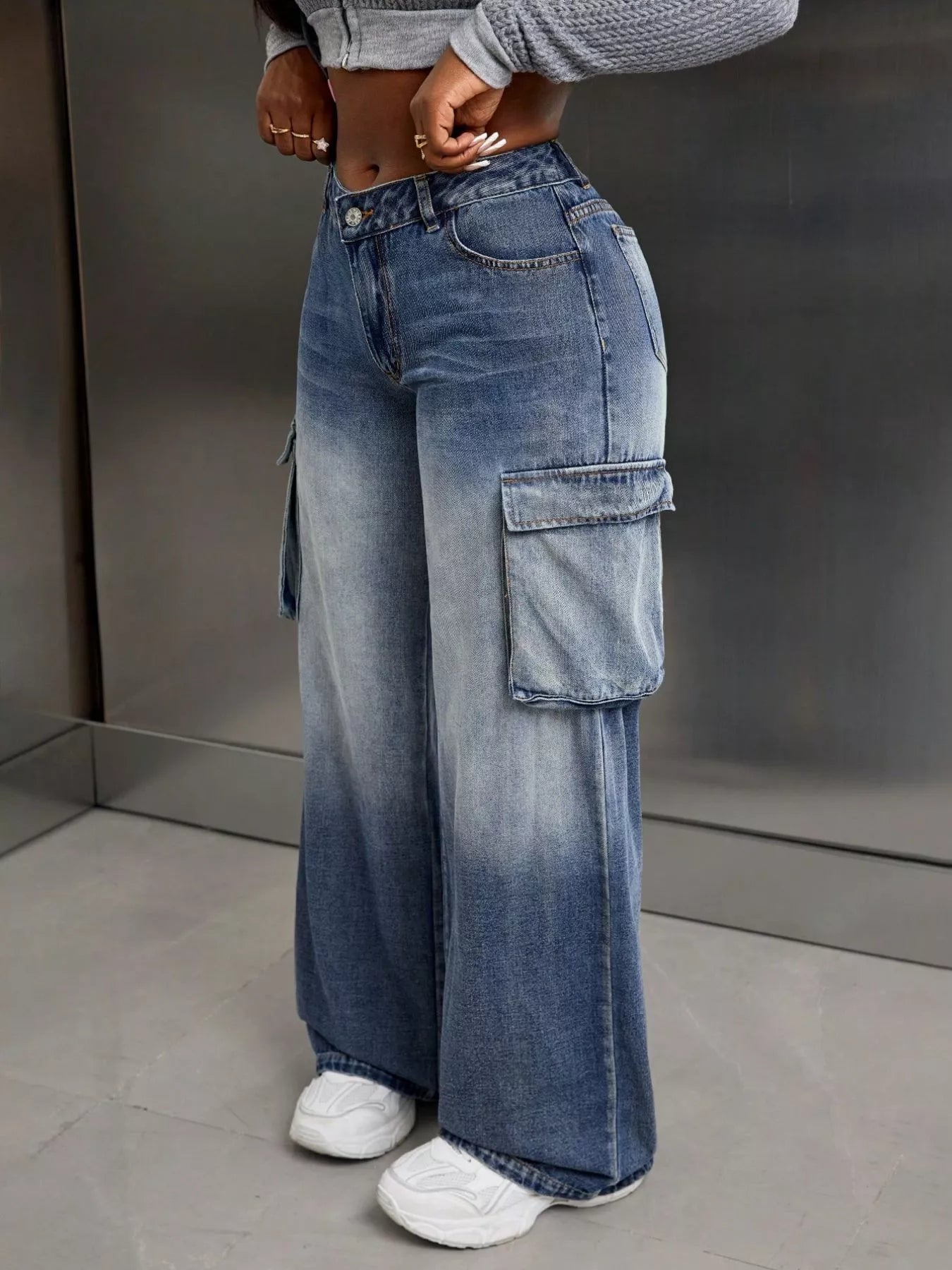 Vintage Wide Leg Cargo Jeans - cas7m