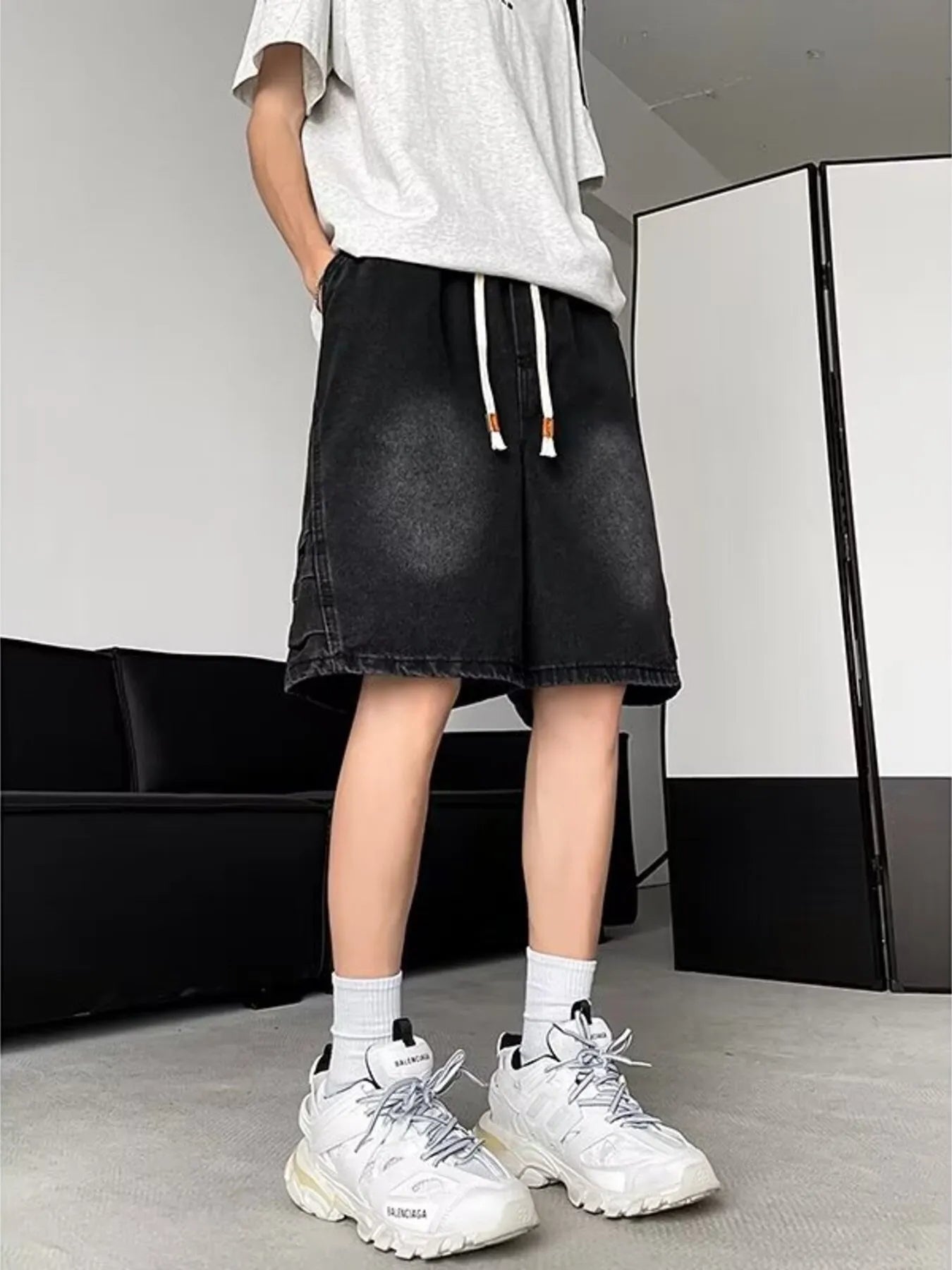 Men's Plus Size Wash Loose Fit Denim Shorts - cas7m