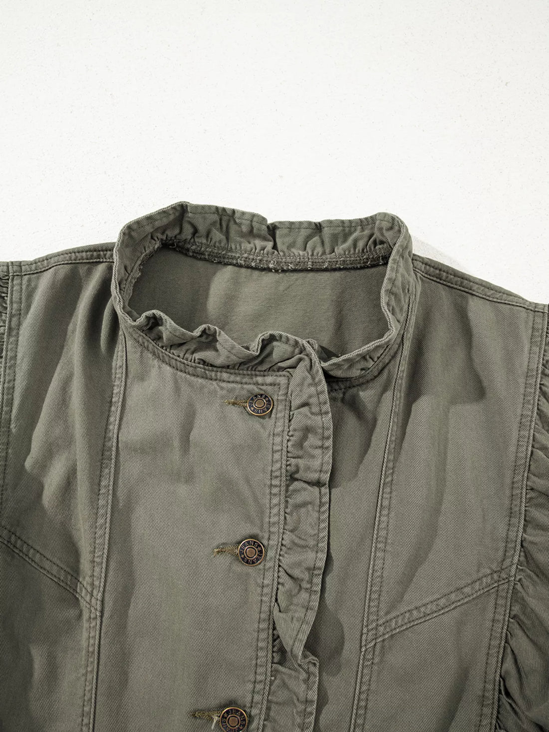Ruffled Patchwork Denim Jacket Vest - cas7m