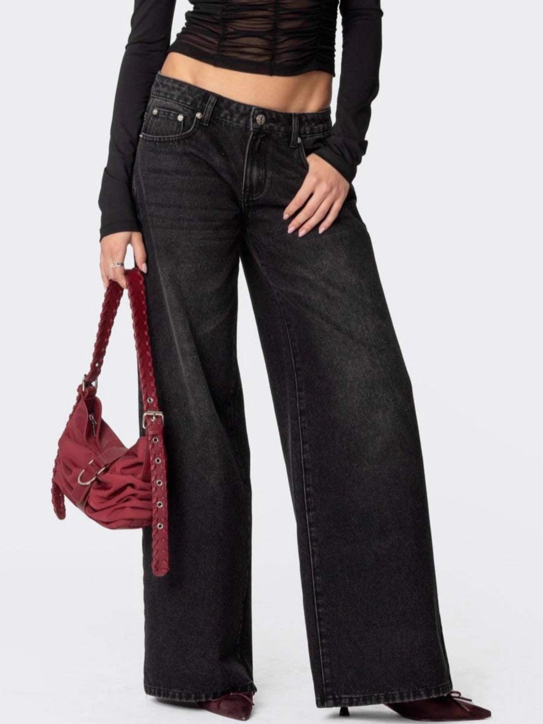 Vintage Wash Wide Leg Jeans - cas7m