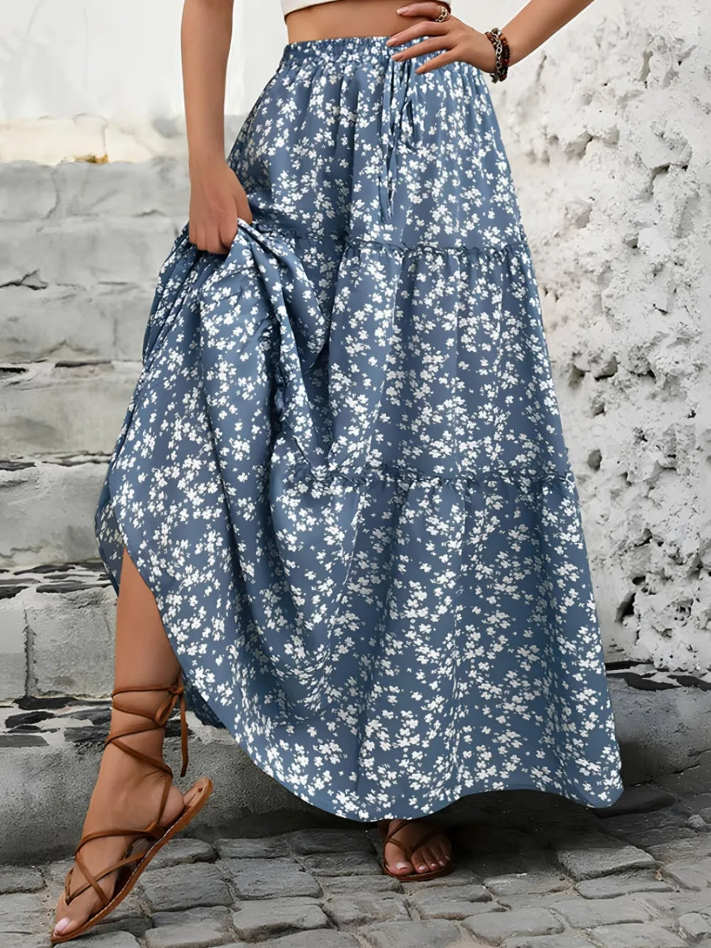 Tiered Floral Maxi Skirt - cas7m