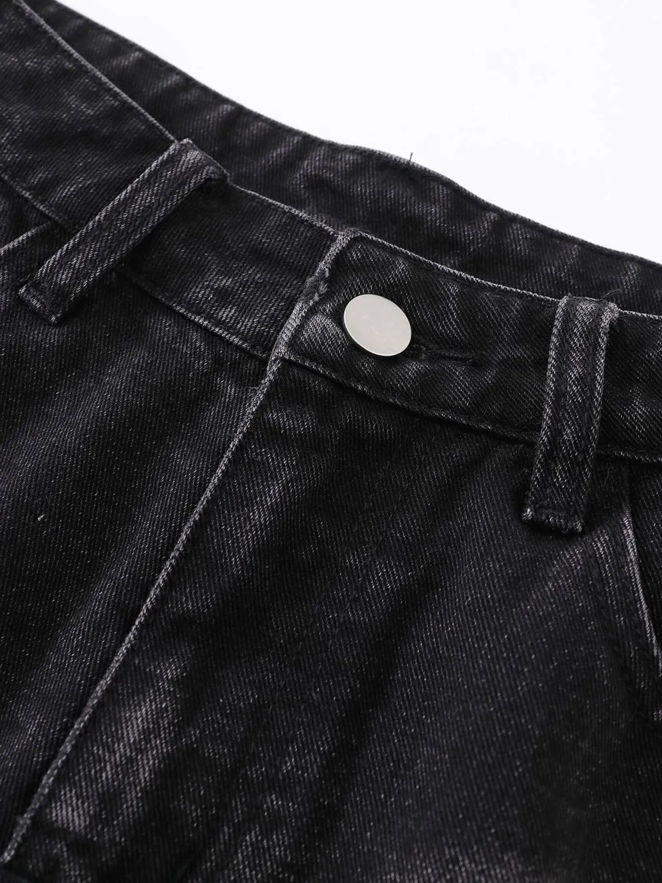 Men's Distressed Denim Shorts with Plaid Patches - cas7m