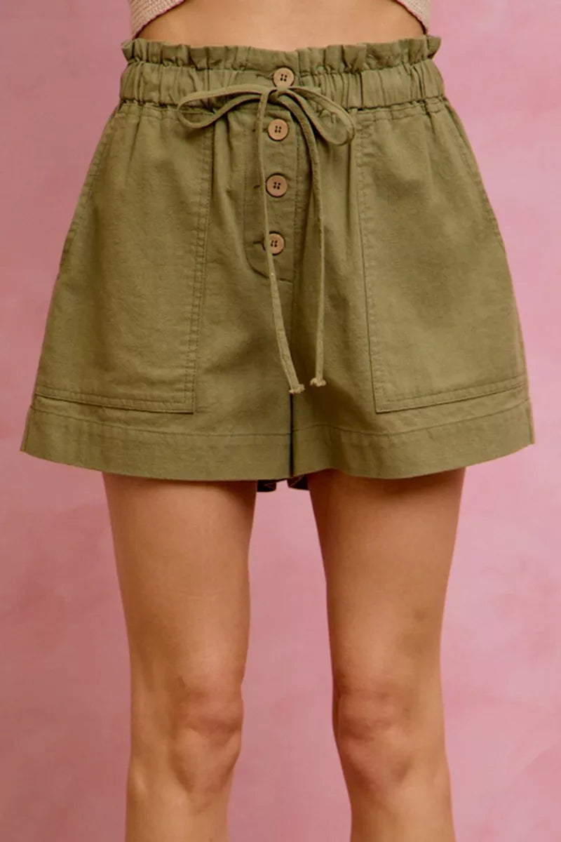 SO ME Paper Bag Patch Pocket Drawstring Twill Shorts - cas7m