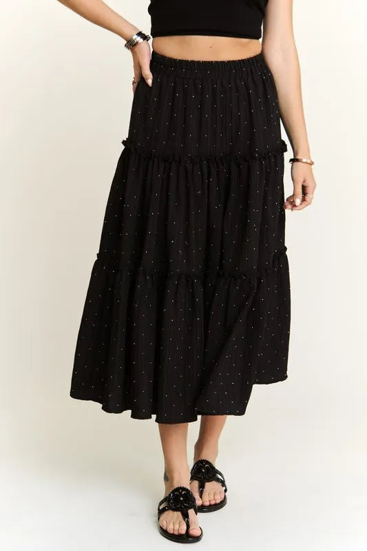 ADORA Rhinestone Accent Tiered Skirt - cas7m