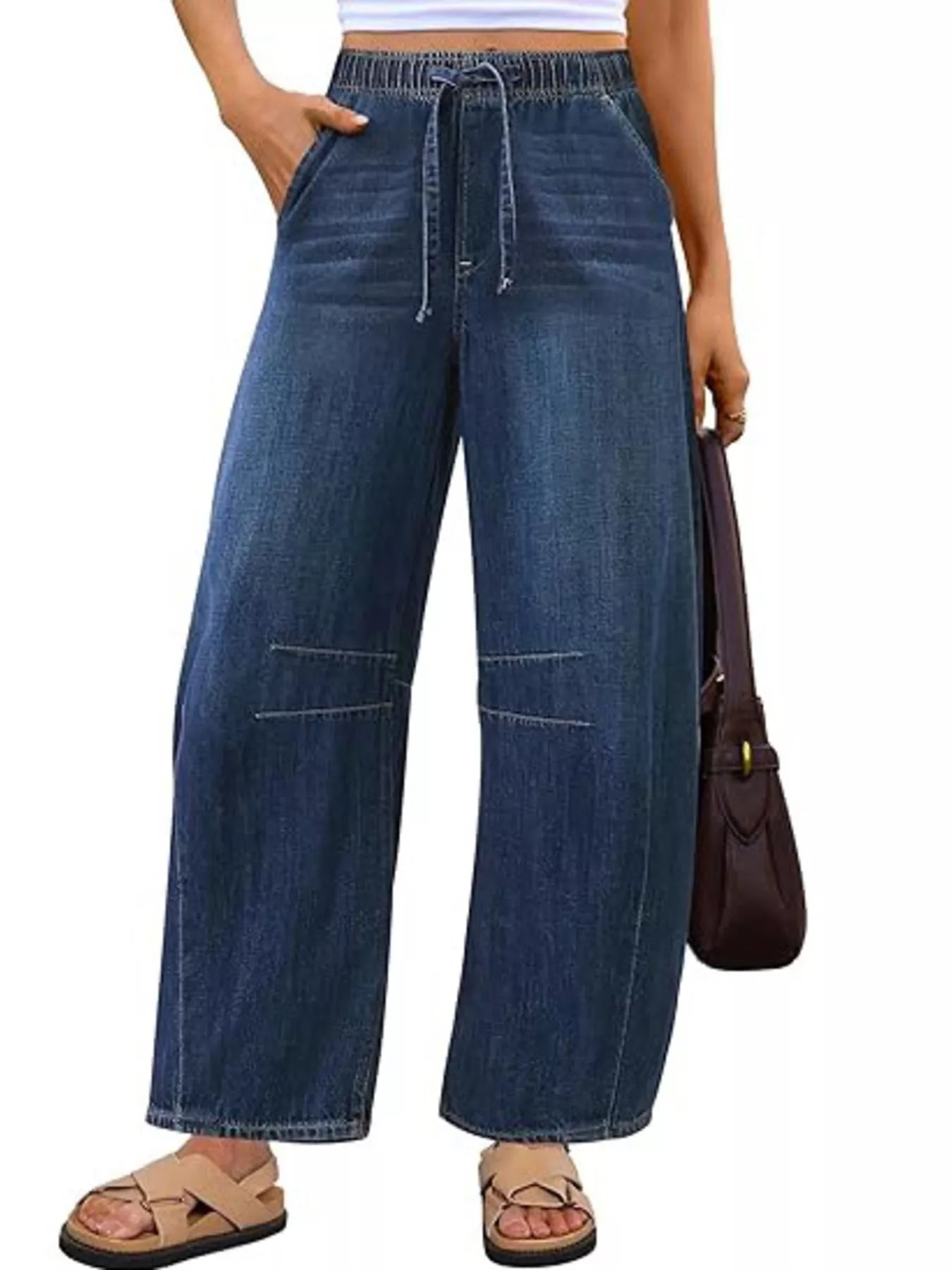 Elastic Waist Wide Leg Jeans - cas7m
