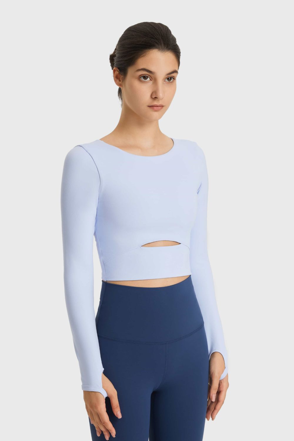 Millennia Cutout Long Sleeve Cropped Sports Top - cas7m