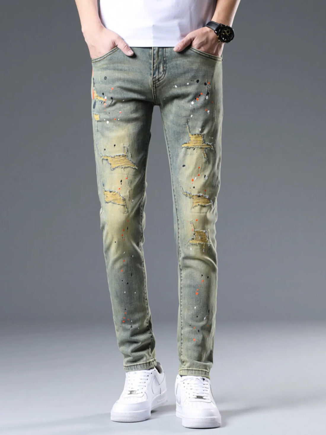 Men's Distressed Slim Fit Jeans - cas7m