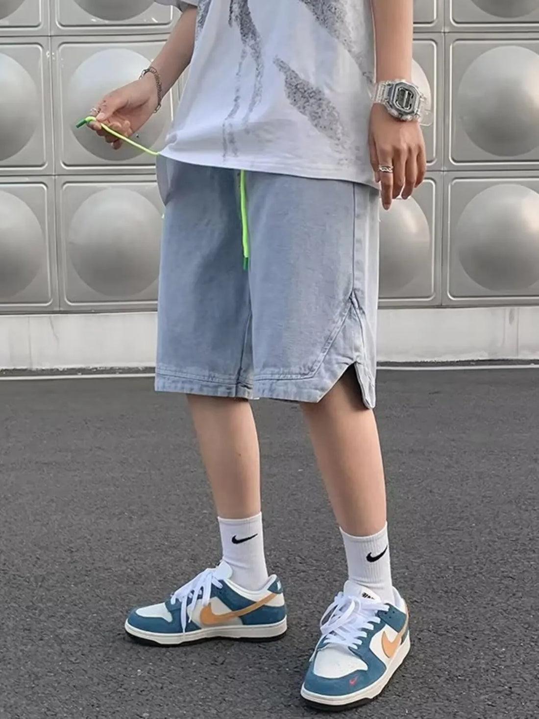 Men's Full Size Casual Loose Fit Denim Shorts with Drawstring Plus Size - cas7m
