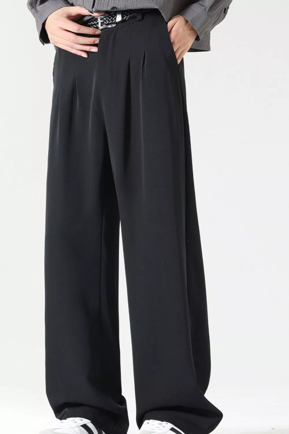 Men's Plus Size Wide Leg Pleated Dress Pants - cas7m