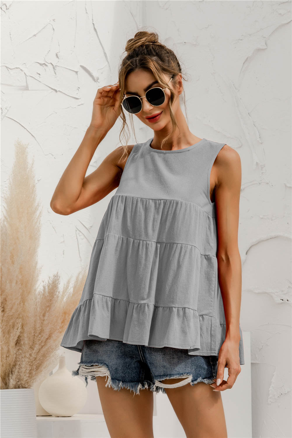 Round Neck Tiered Tank - cas7m