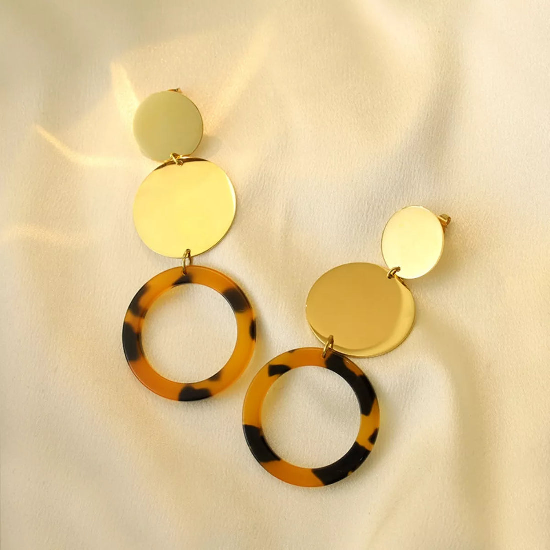 18K Gold-Plated Geometric Circle Dangle Earrings - cas7m