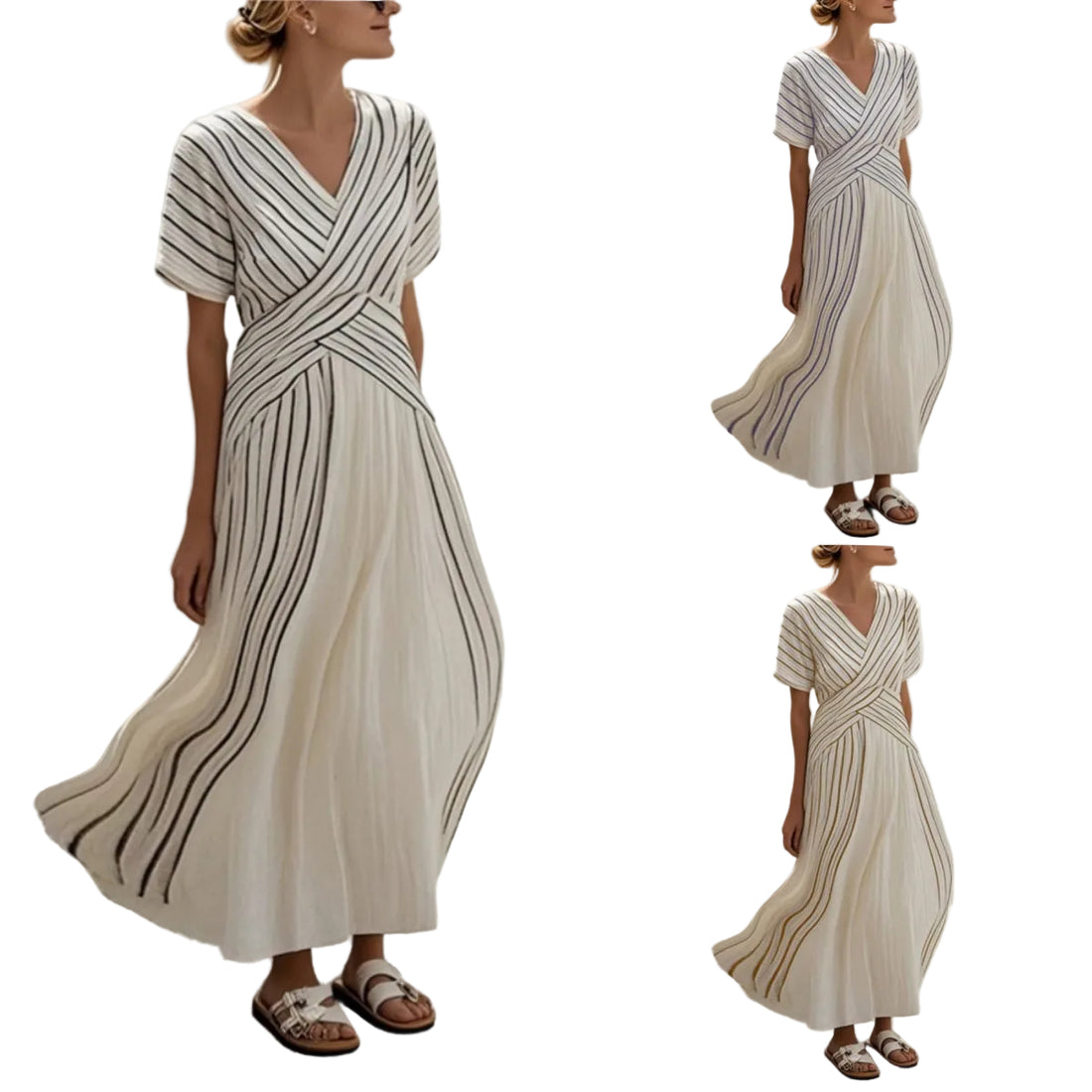Women's Loose Fit Striped Printing Dress - Casual Cotton Blend Summer Midi Dress For Daily Wear Holiday Outfit - cas7m