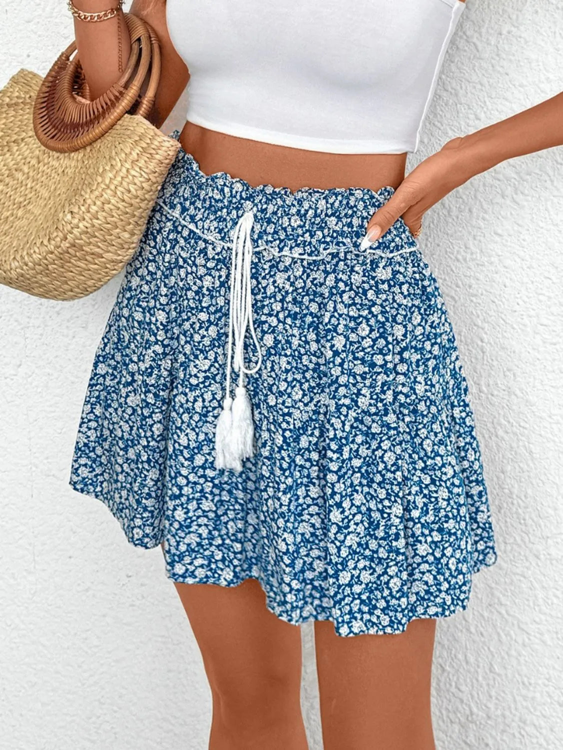 Tassel Floral Mini Skirt - cas7m
