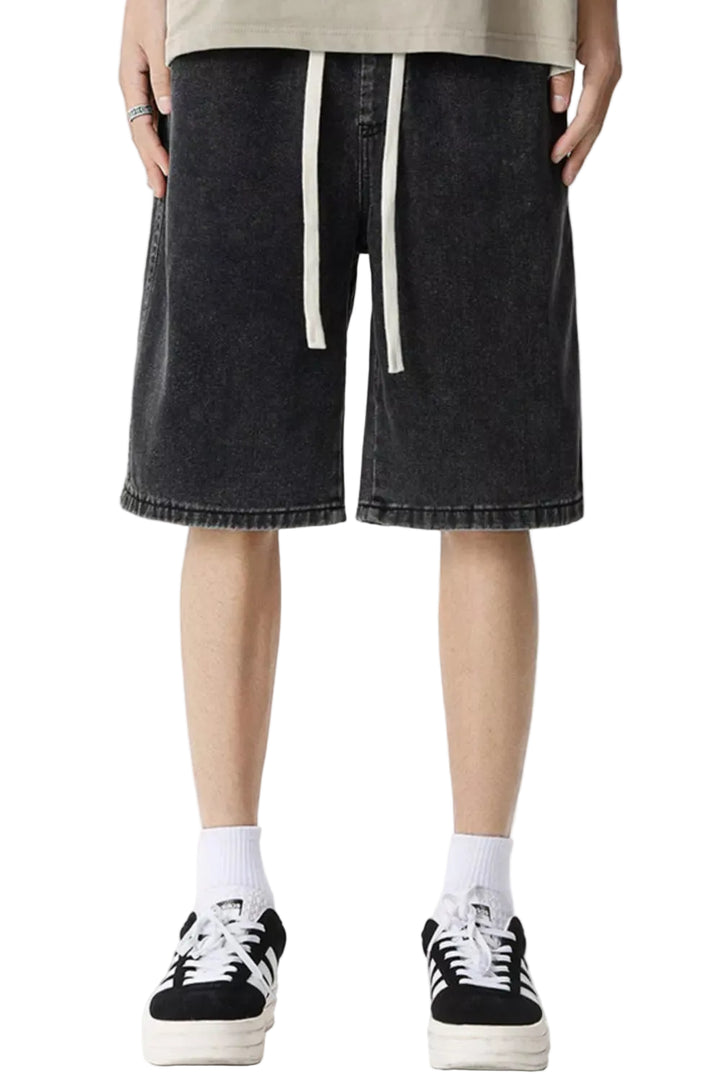 Men's Full Size Vintage Wash Drawstring Denim Shorts Plus Size - cas7m