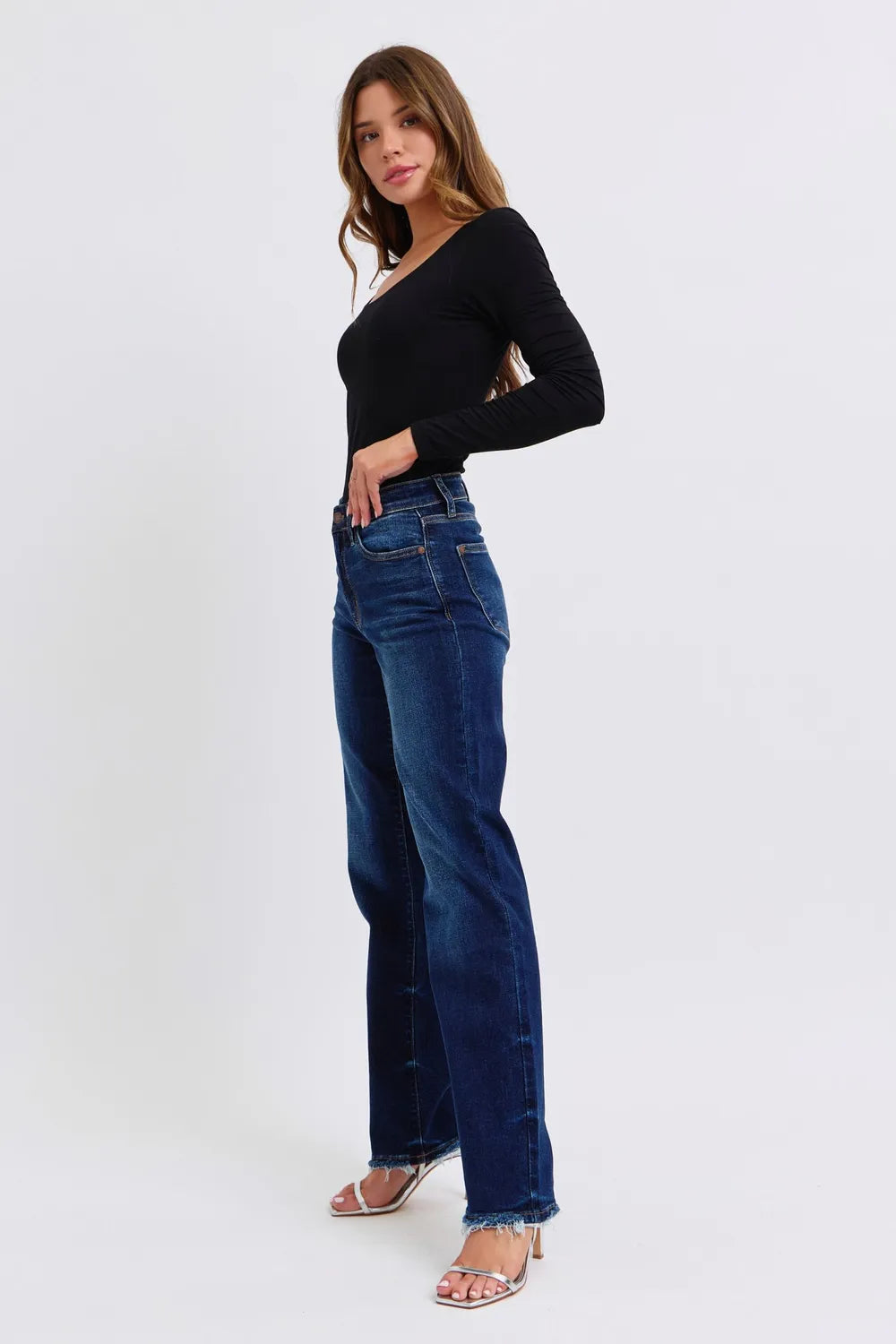 Judy Blue Full Size Raw Hem Straight Leg Jeans - cas7m