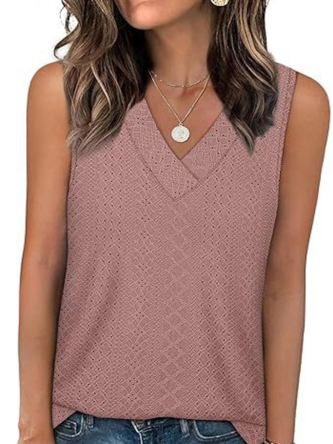Eyelet V-Neck Tank - cas7m