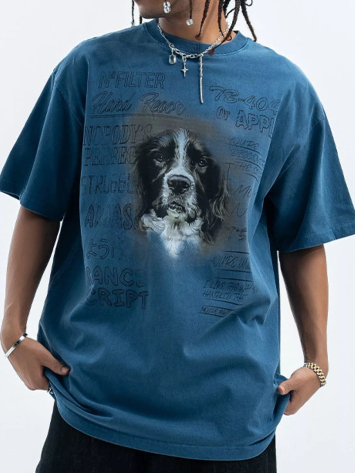 Men's Dog Graphic Short Sleeve Oversized T-Shirt - cas7m