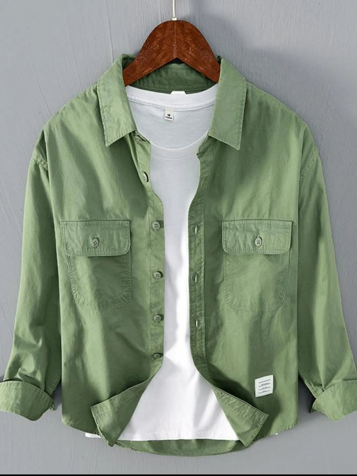 Men's Plus Size Button Up Long Sleeve Shirt - cas7m
