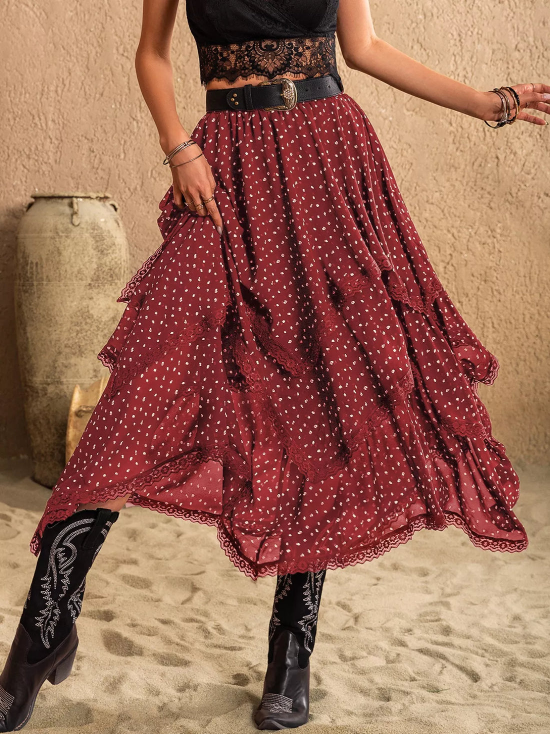Lace Detail Layered Skirt - cas7m