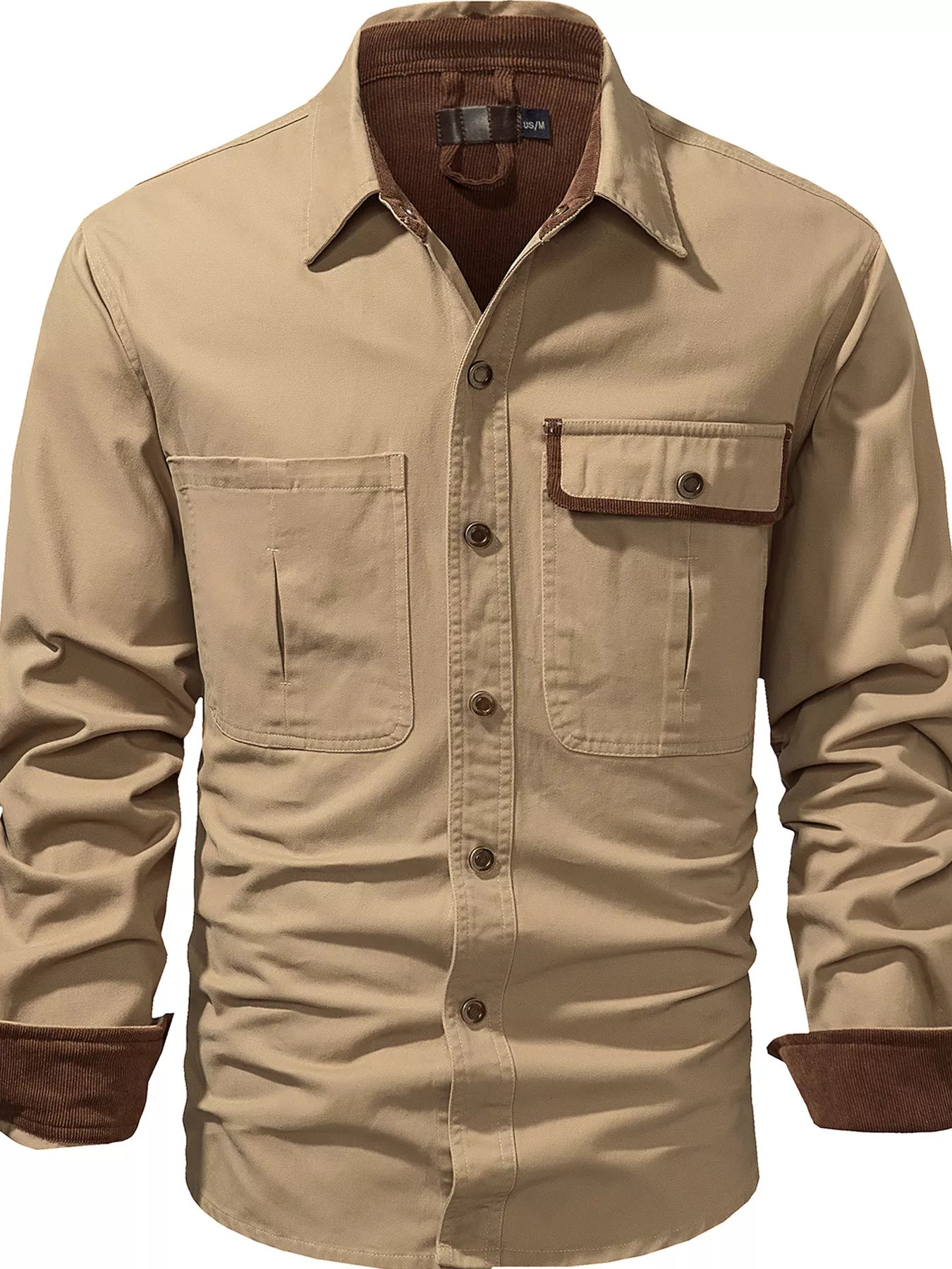 Men's Casual Long Sleeve Button-Down Shirt with Pockets - cas7m