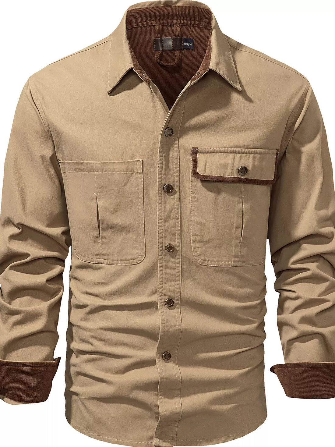 Men's Casual Long Sleeve Button-Down Shirt with Pockets - cas7m