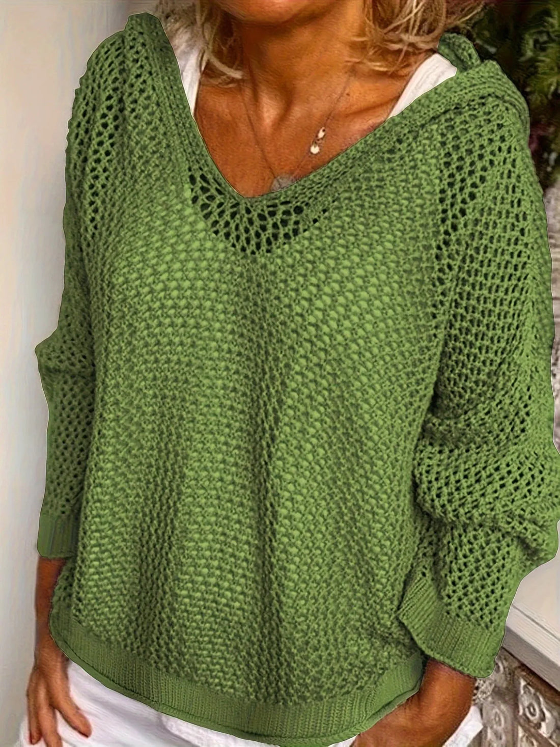 Openwork Long Sleeve Hooded Knit Cover Up - cas7m