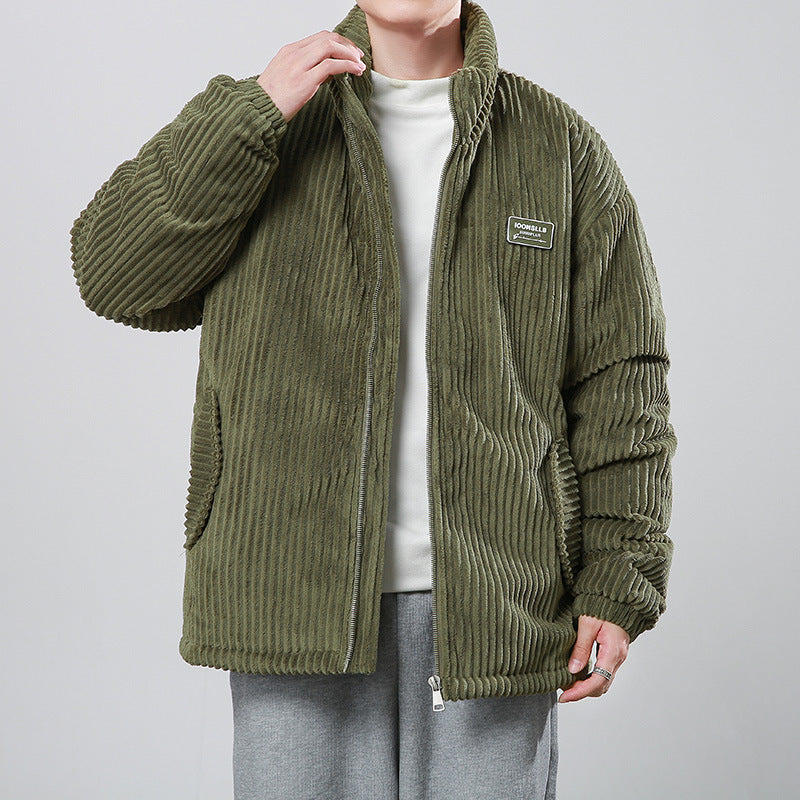 Winter Corduroy Cotton-padded Coat Warm Stand Collar Zipper Jacket Casual Outdoor Streetwear Men's Clothing - cas7m