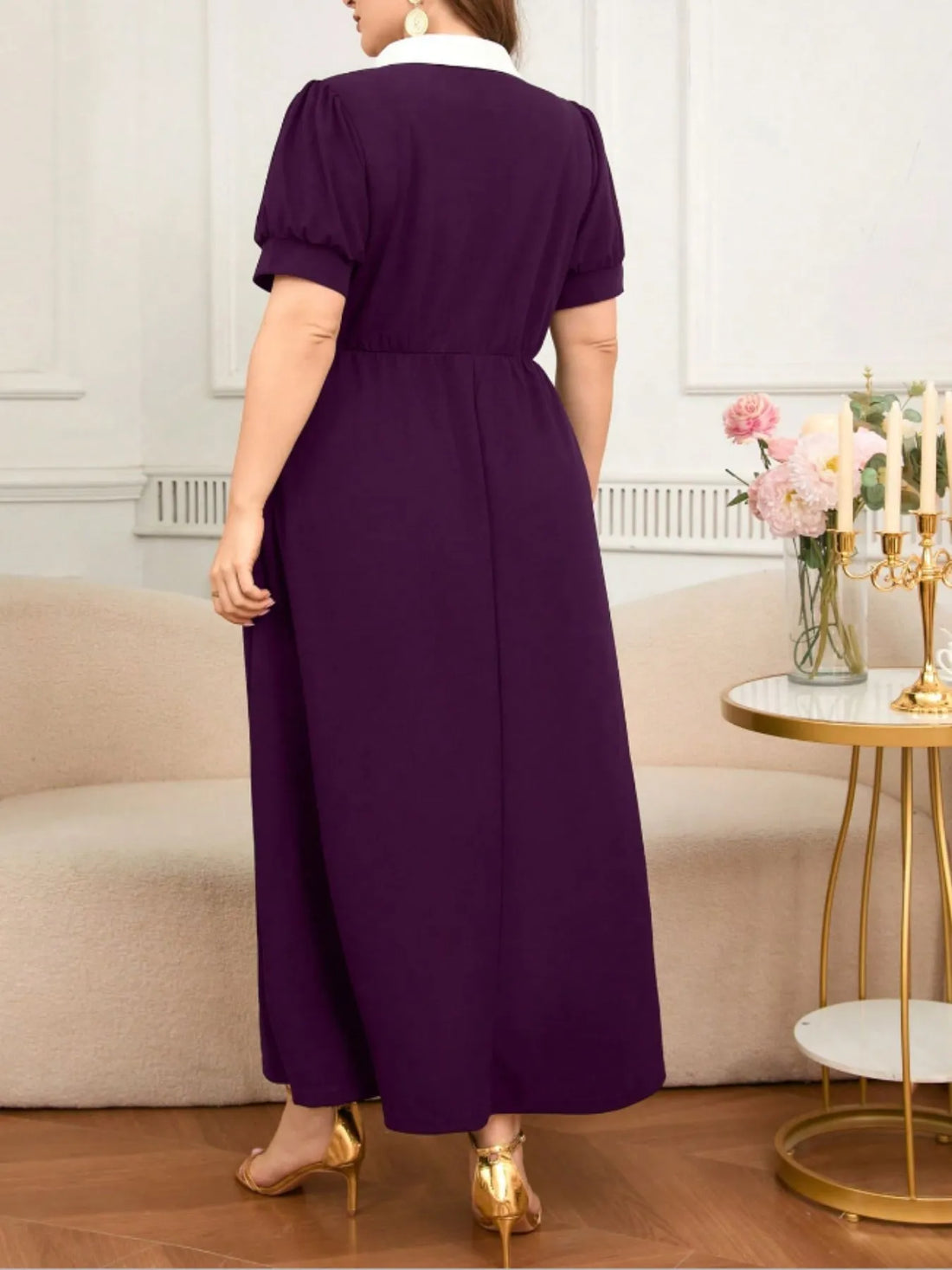 Plus Size Contrast Collar Short Sleeve Dress - cas7m