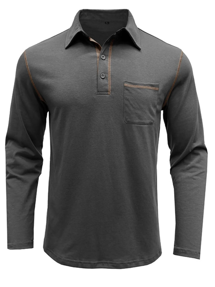 Men's Long Sleeve Polo Shirt with Contrast Stitching - cas7m