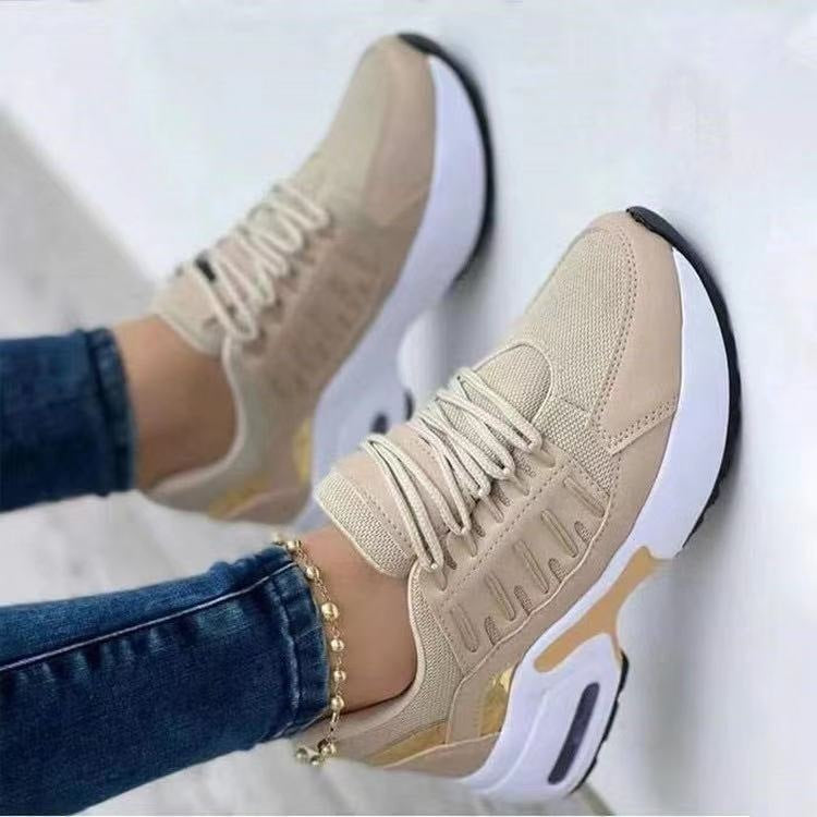 Lace Up Sneakers Women Wedge Heel Running Sports Shoes - cas7m