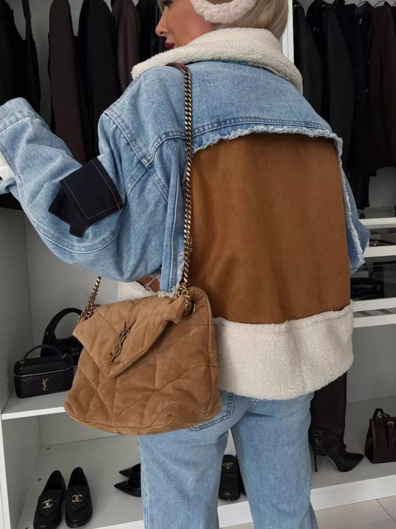Raw Hem Sherpa Lined Denim Jacket - cas7m