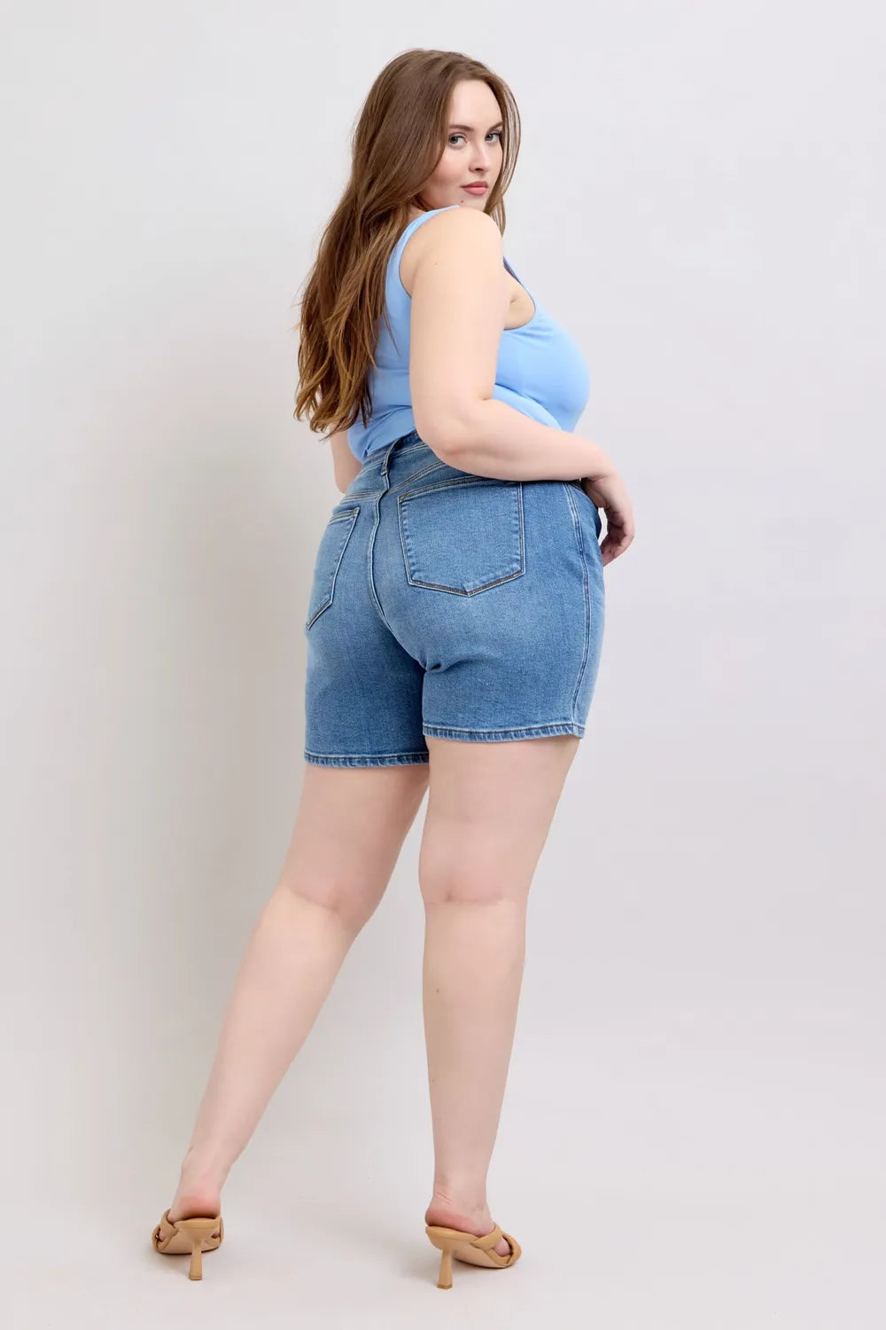 Judy Blue Full Size 2 Button Denim Shorts with Pockets Plus Size - cas7m