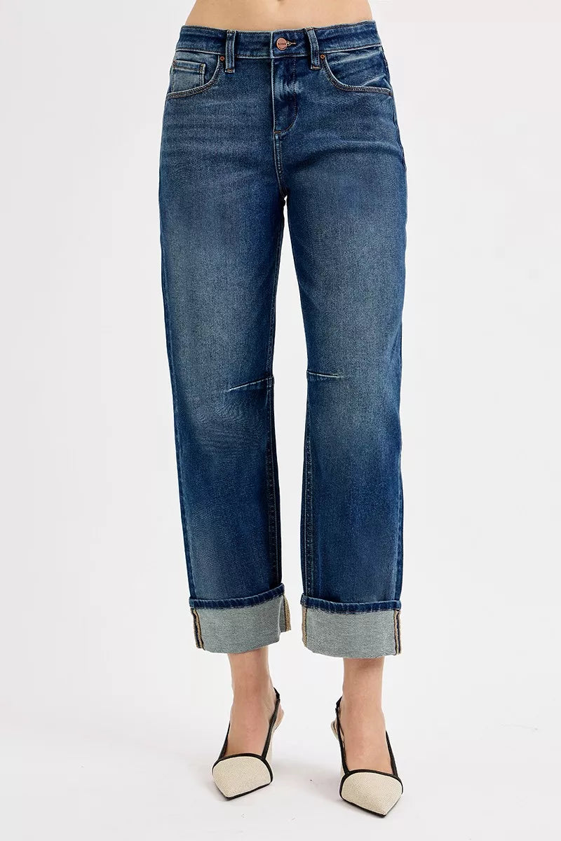 RISEN Slouchy Crop Barrel Cuffed Jeans - cas7m