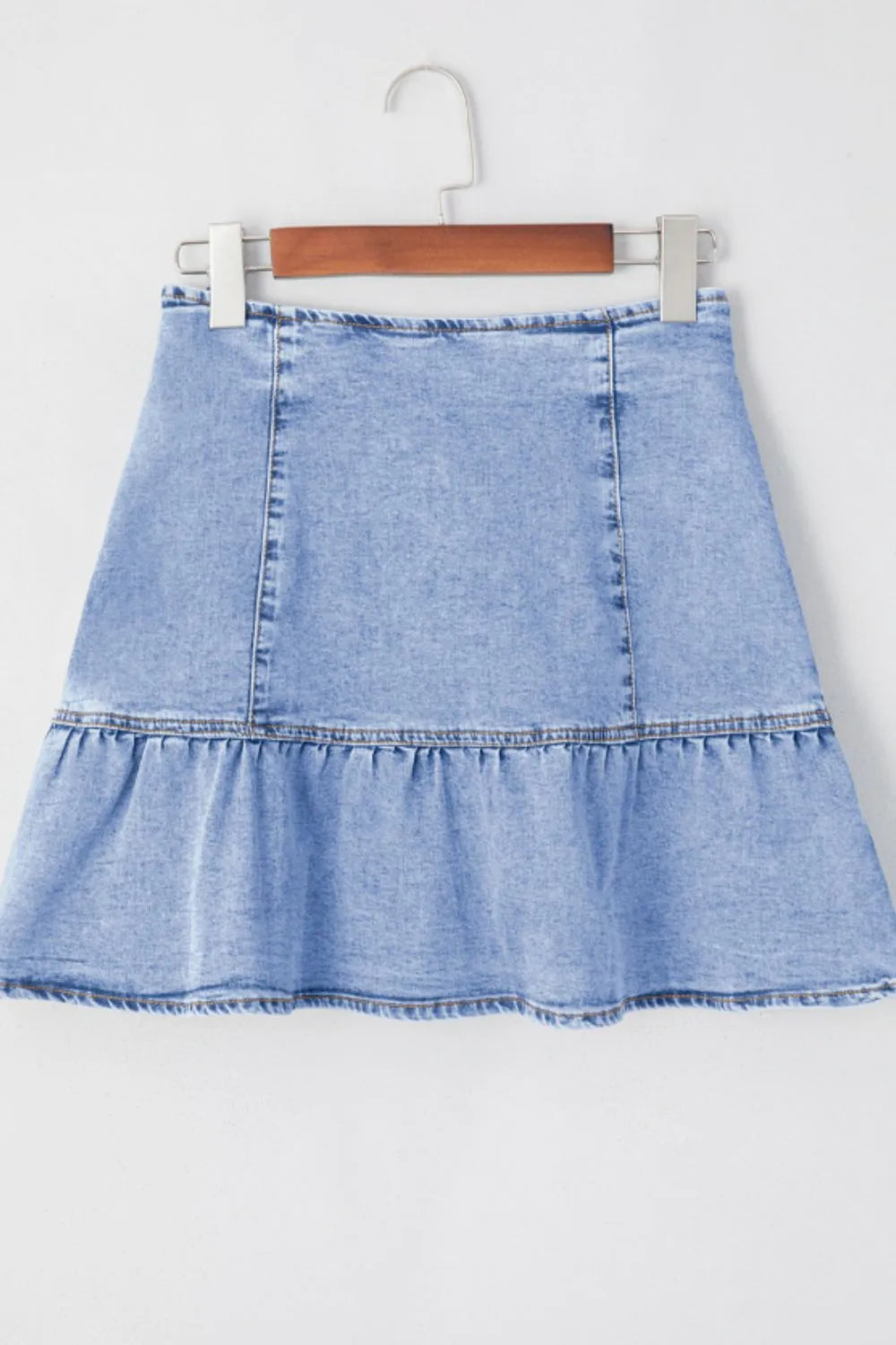 Asymmetric Ruffle Overlay Denim Mini Skirt - cas7m